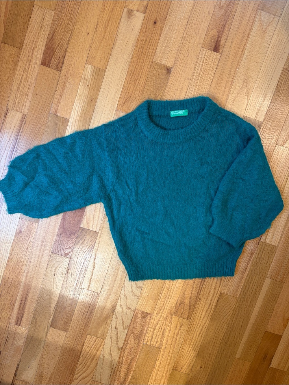 United Colors Of Benetton Teal Fuzzy Crewneck Sweater